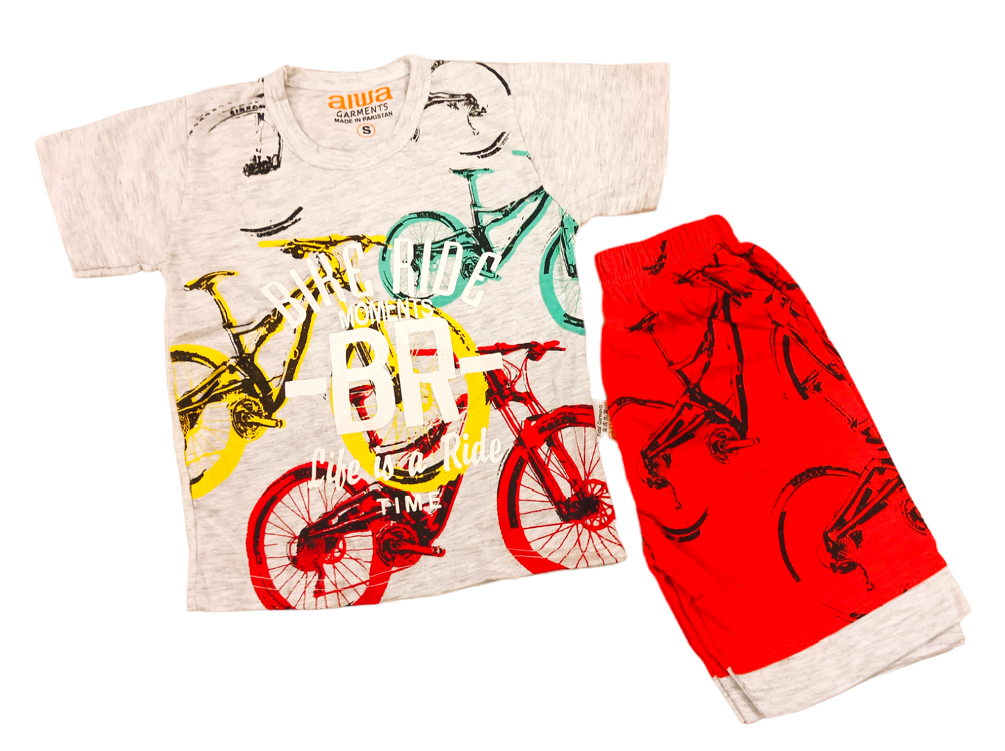 2 PCs Bicycles Red Shirt Short Suit